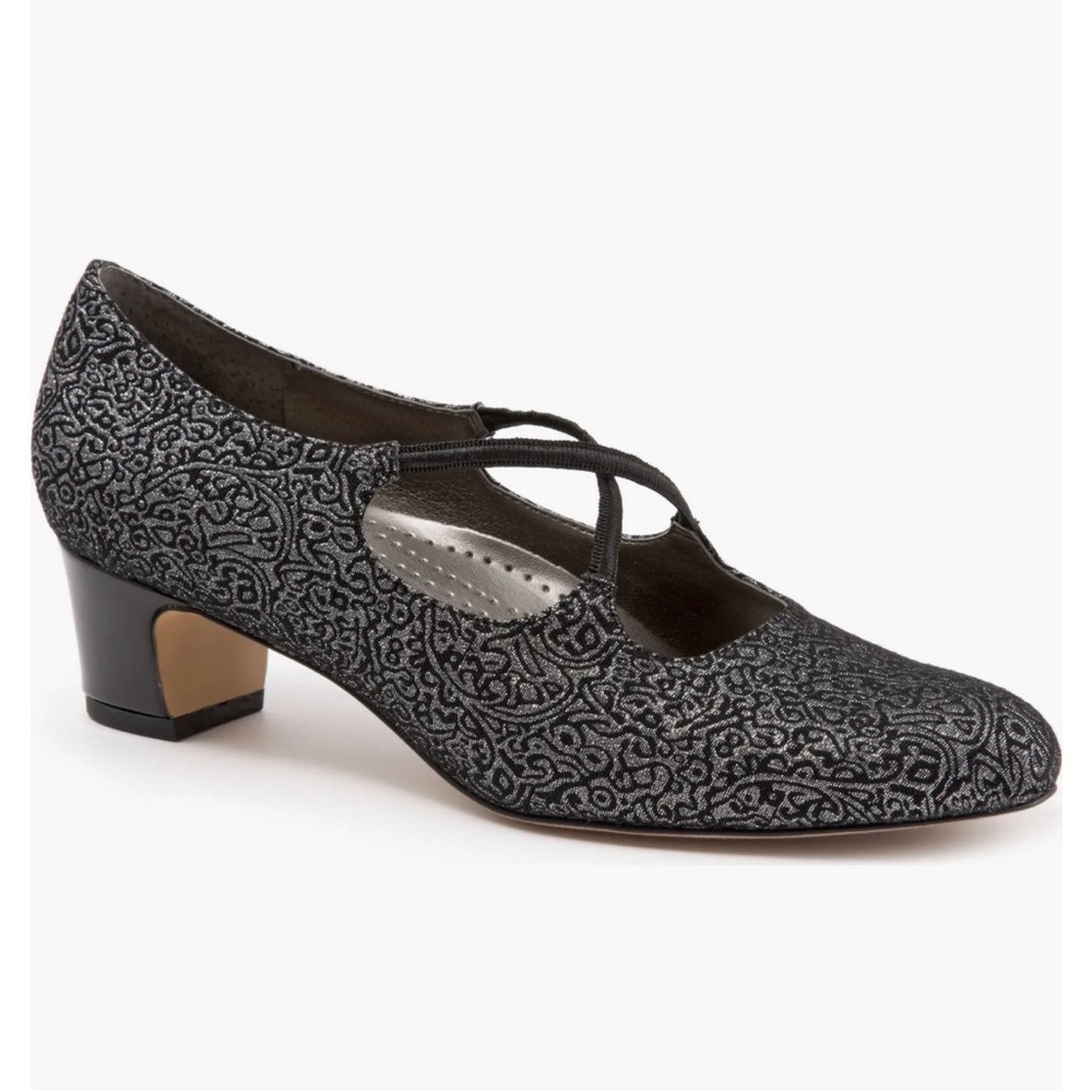 TROTTERS WOMENS  Black Patterned Mary Jane Low Heel Dress Shoe. SIZE 8.5.